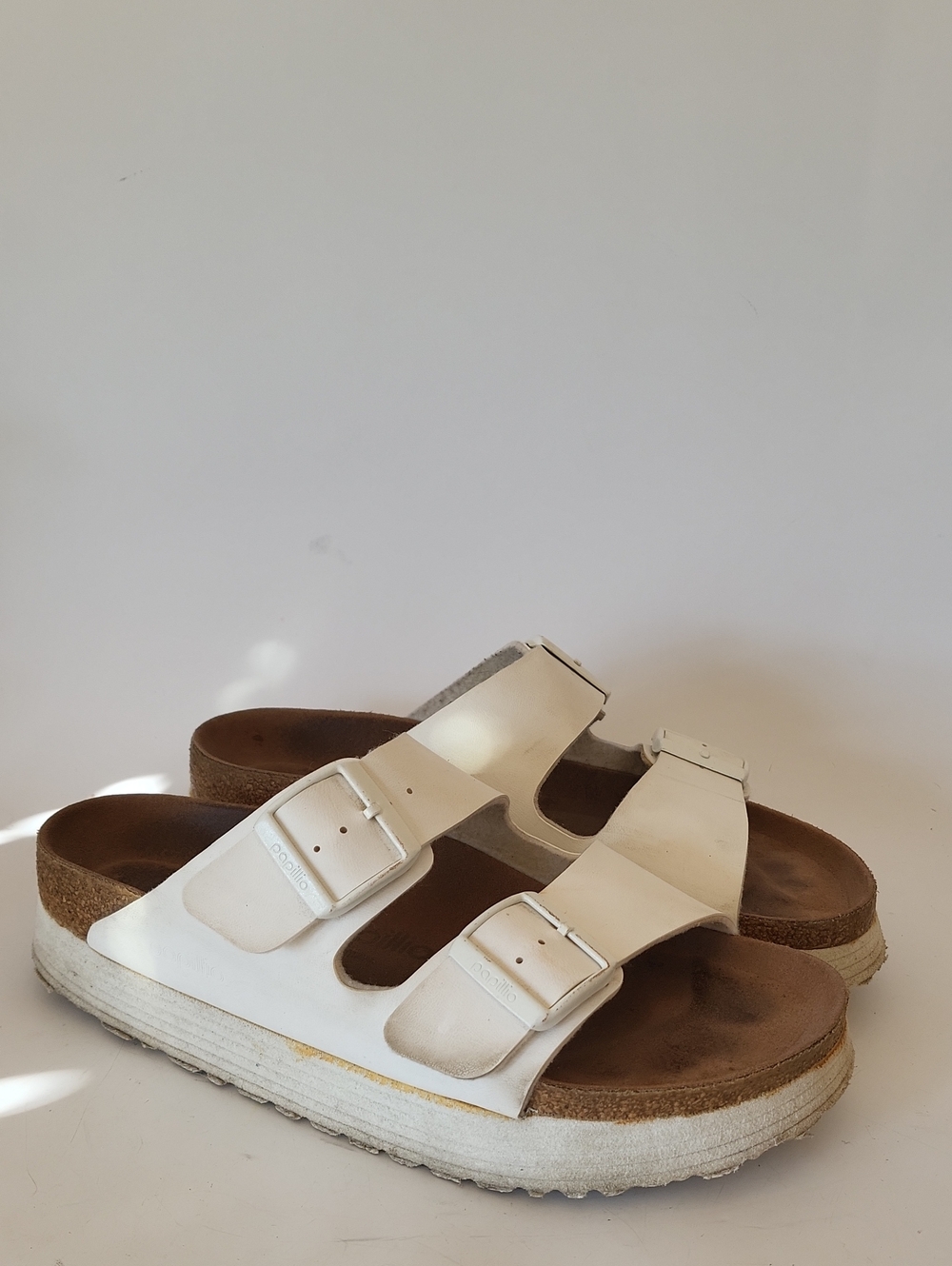 Birkenstock Papillio Arizona Platform Sandals White Double Buckle